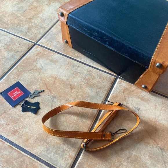 Vintage 1990s Brown and Black Leather Mini Suitcase - Picture 2 of 6